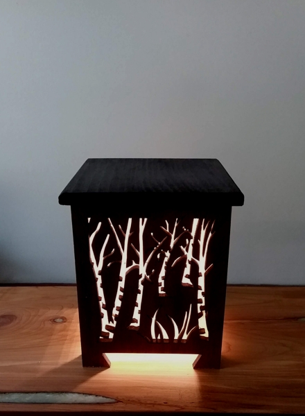 Shoji lamp with a birch tree design
